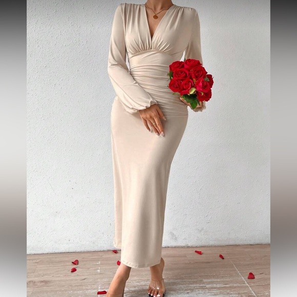 Batwing Sleeve Pleated Ruched Evening Party Dress - Picture 6 of 6